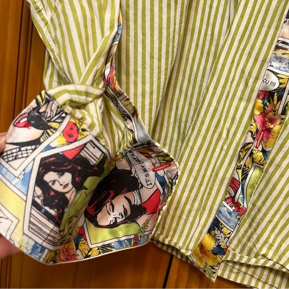 Jared Lang Green Striped Blouse Size Large - Picture 7 of 11